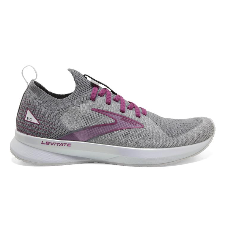 Brooks LEVITATE STEALTHFIT 5 Energy Return Road Running Shoes Womens Outlet - White/Grey/Baton Rouge